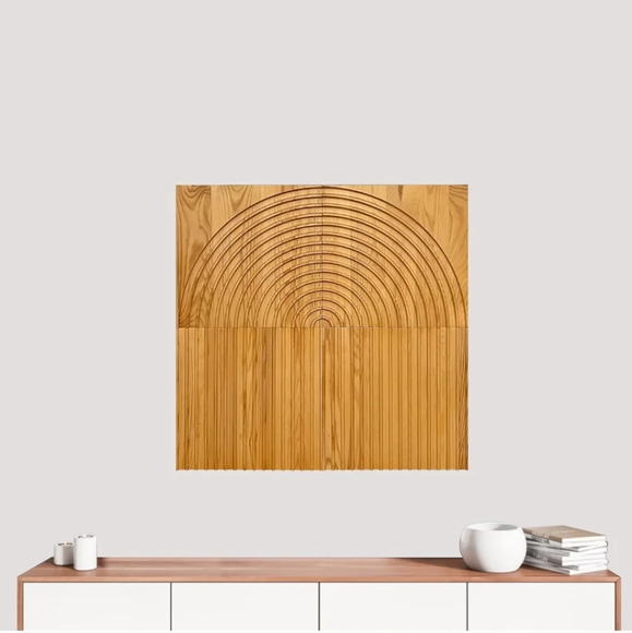 New Boho Solid Pine Wood Wall Decor 4 Pieces Natural Honey Golden Brown - Picture 1 of 5